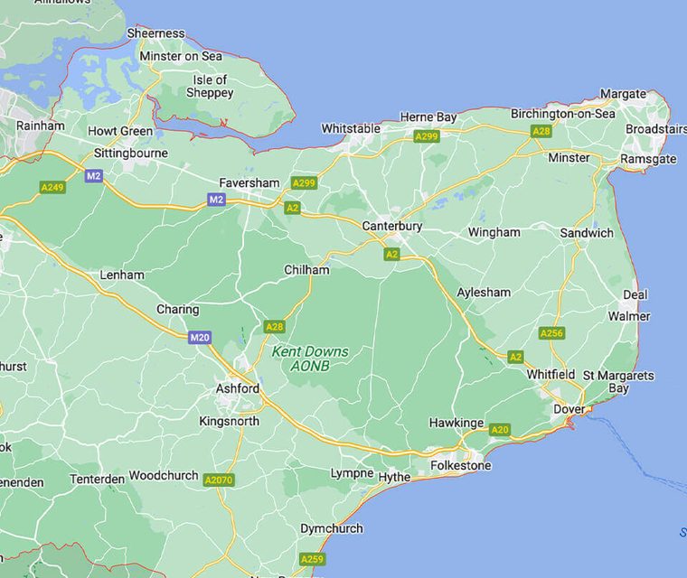 Map of the Kent areas covered by Any Drains Direct